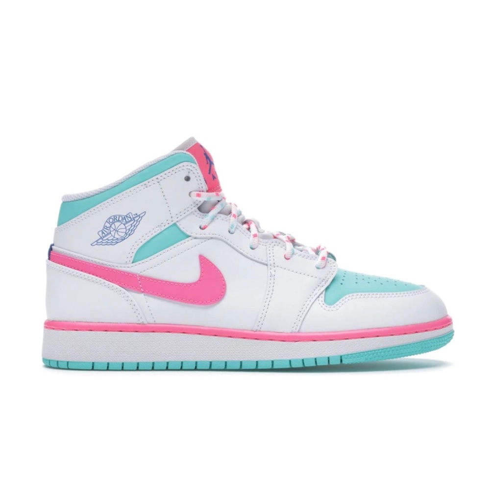 Jordan 1 Mid White Pink Green Soar (GS)
